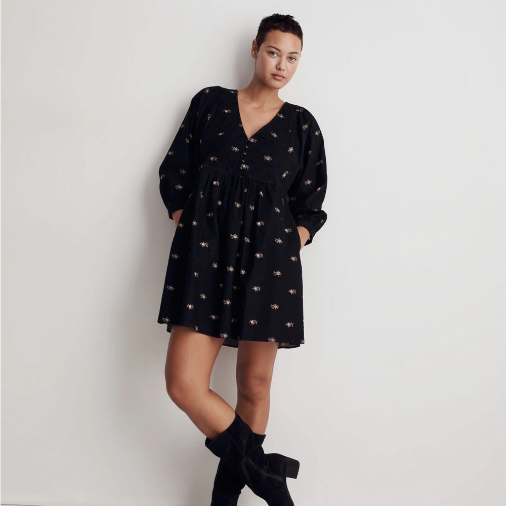NWT Madewell Corduroy Quilted-Bib Mini Dress in Blurred Ikat